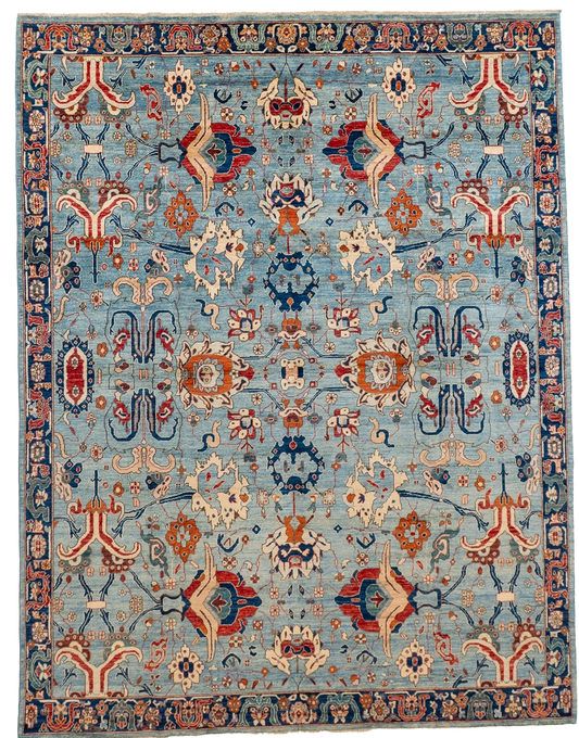 W 9 L 11.8 Malayer 100% Wool Hand-Woven All Over Design - 66659