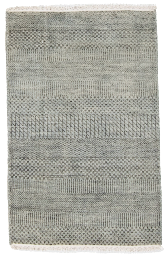 W 2 L 3 Modern Wool And Silk Blend Hand-Woven All-Over Design - 66887