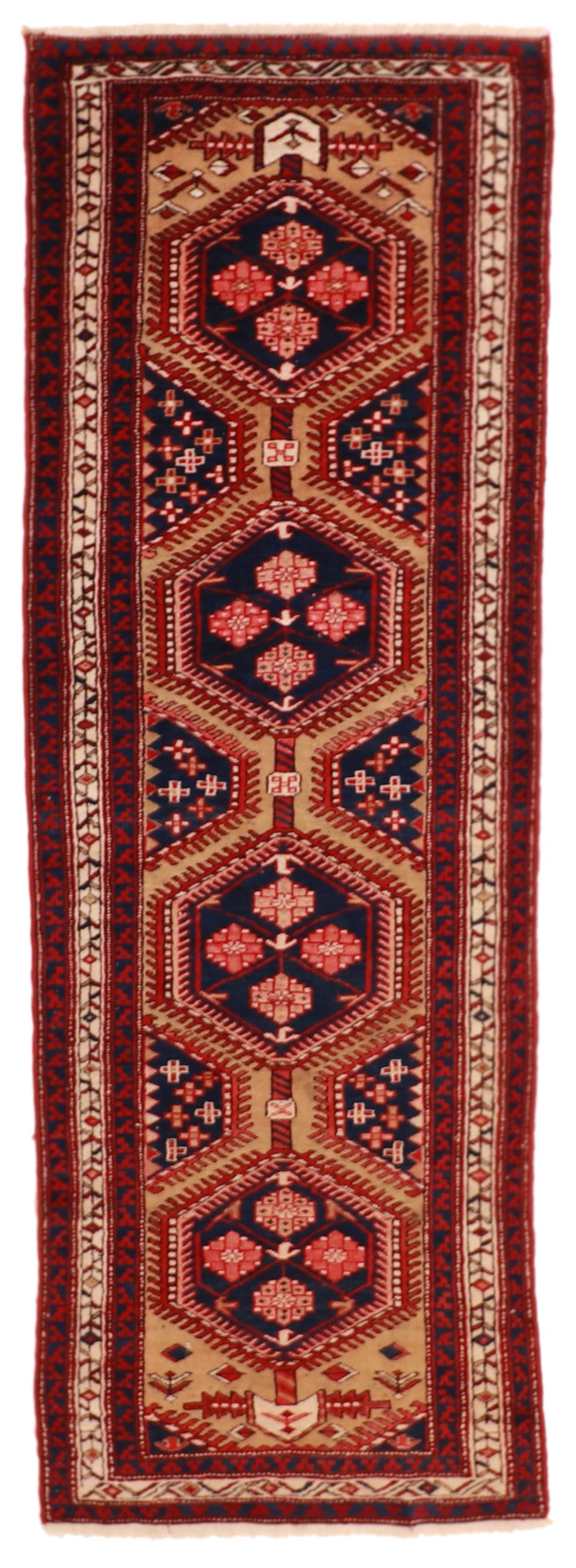 W 3.7 L 10.3 Kurdish S. Antique Runner 100% Wool Hand-Woven All Over Design - 6800