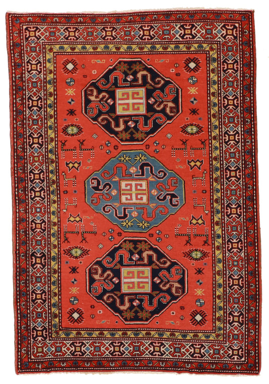 W 6.2 L 4.3 Azarbayjan S. Antique 100% Wool Handmade Tribal Design - 7460
