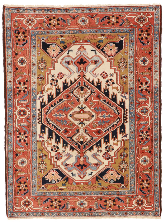 5x7 - Serapie Wool Geometric Rectangle - Hand Knotted Rug