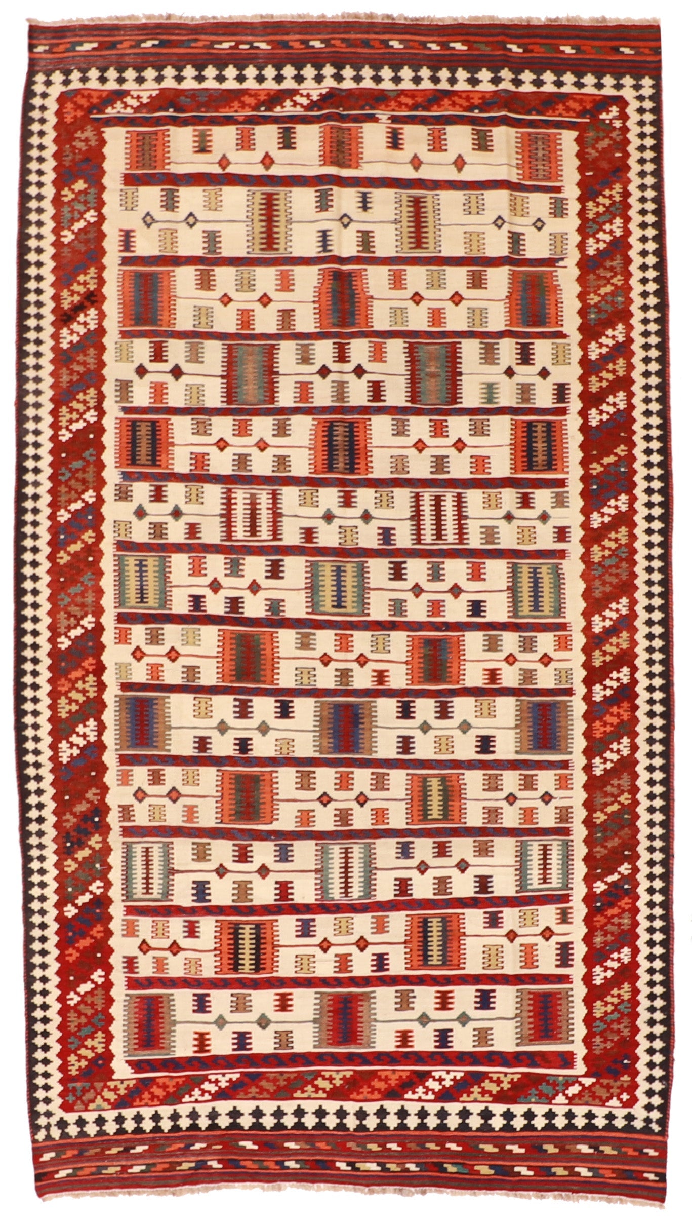 6x9 - Gashgai Fine Wool Geometric Rectangle - Hand Knotted Rug
