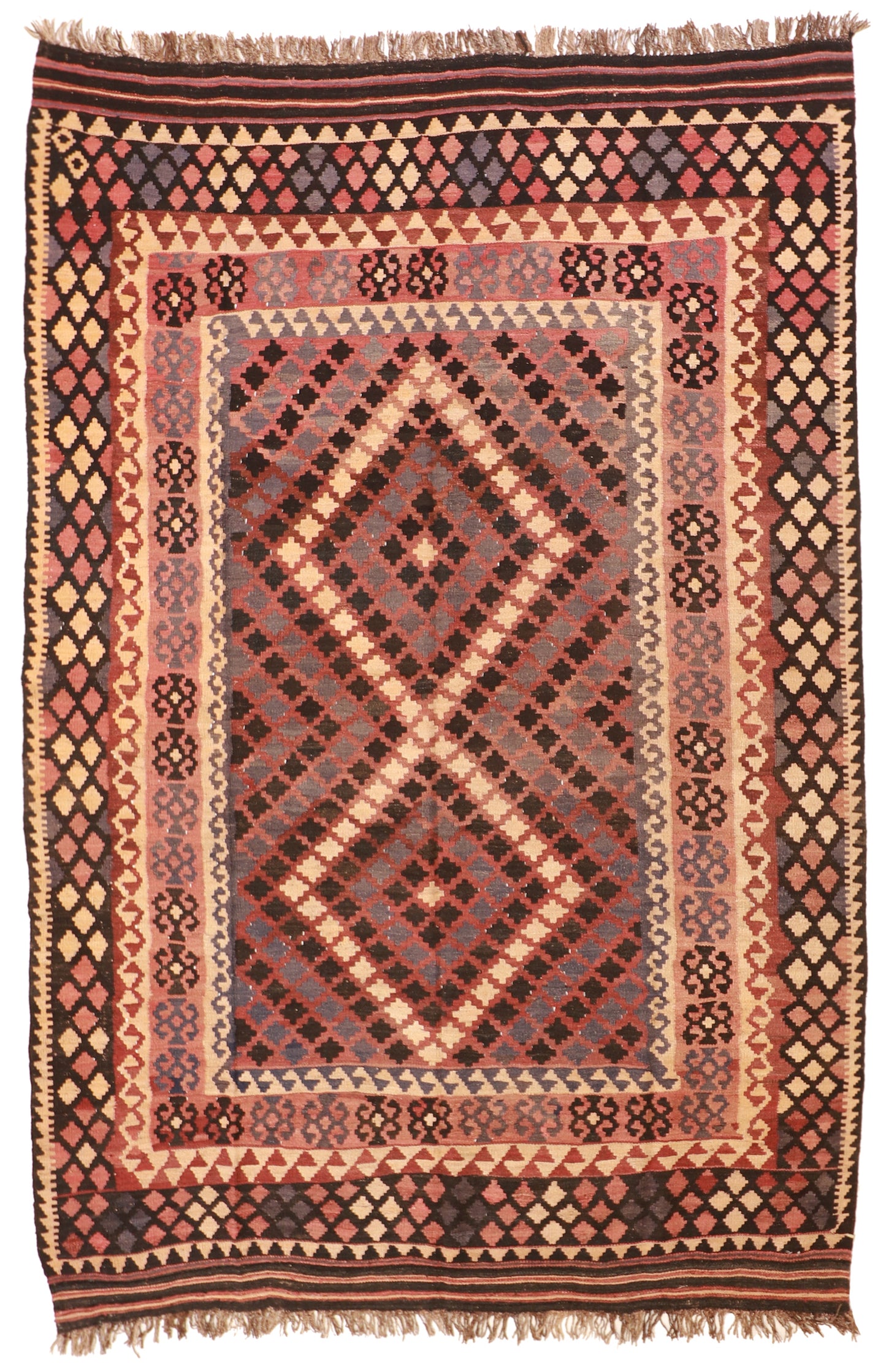 7x10 - Kilim Fine/Wool Geometric Rectangle - Hand Knotted Rug