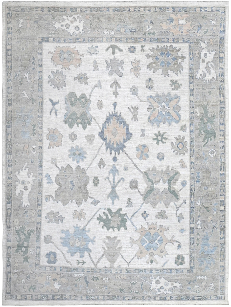 W 9.4 L 12 Oushak 100% Wool Hand-Woven All Over Design - 66134