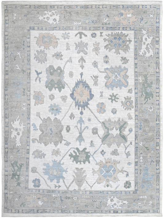 W 9.4 L 12 Oushak 100% Wool Hand-Woven All Over Design - 66134